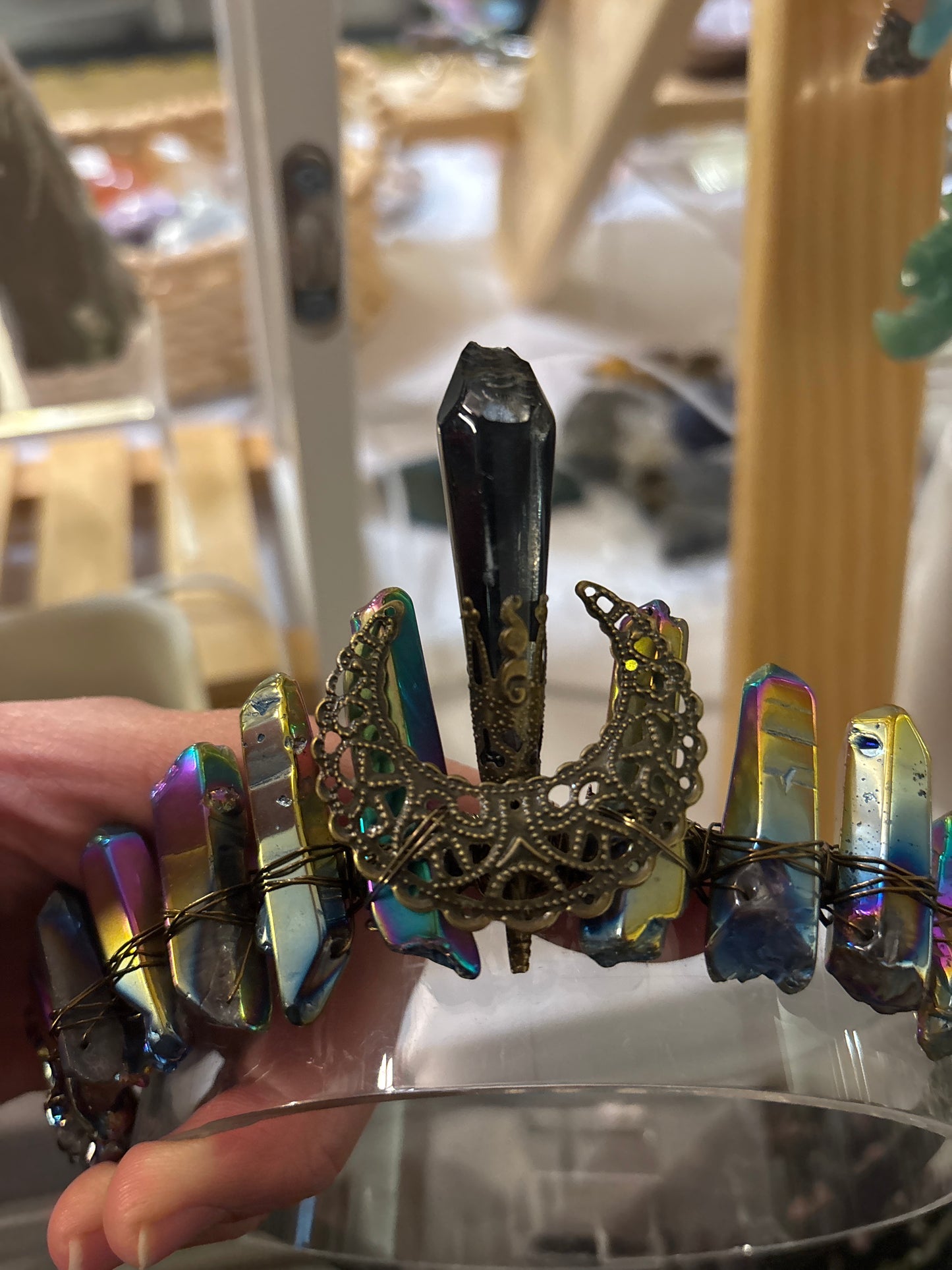 Aura obsidian crystal crown tiara headband perfectly imperfect - Reduced