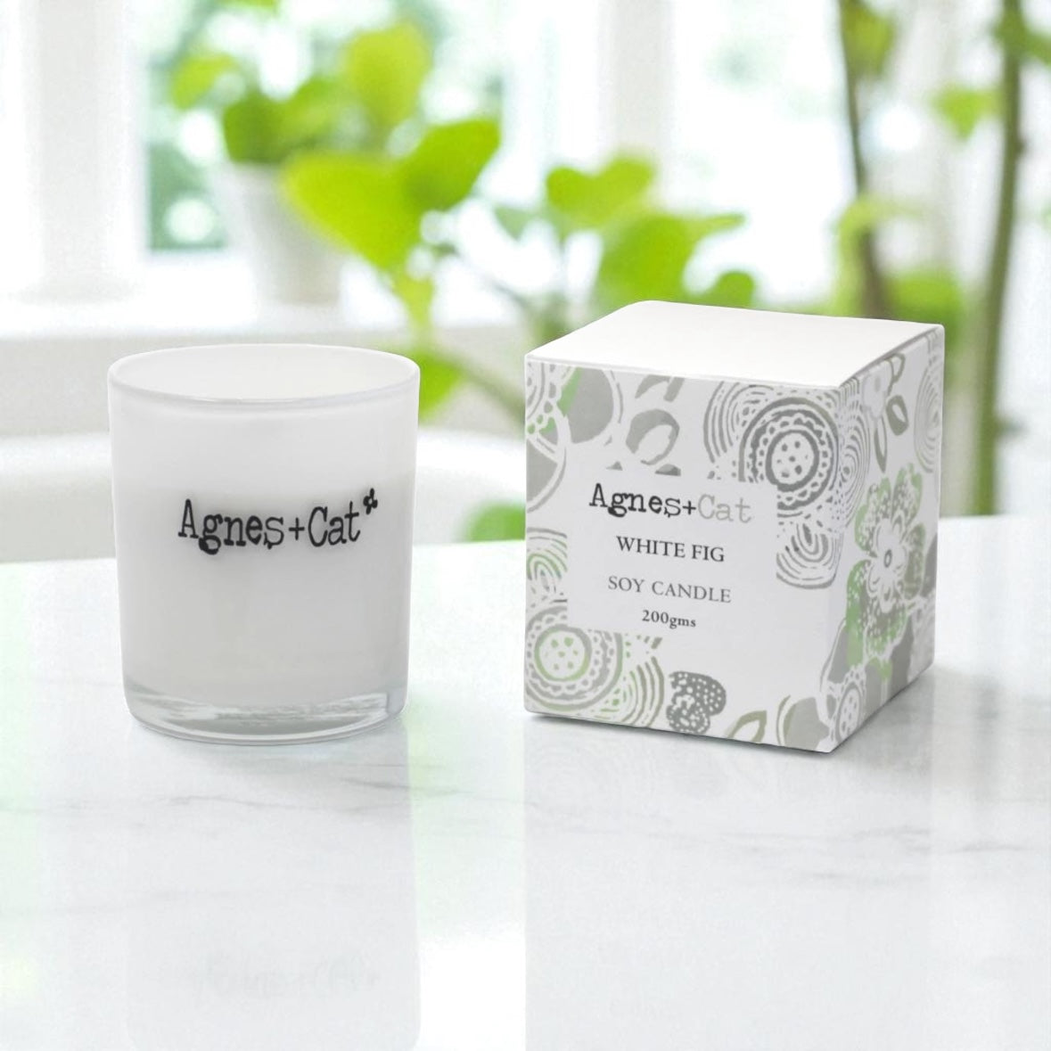 Agnes + Cat white fig votive candle