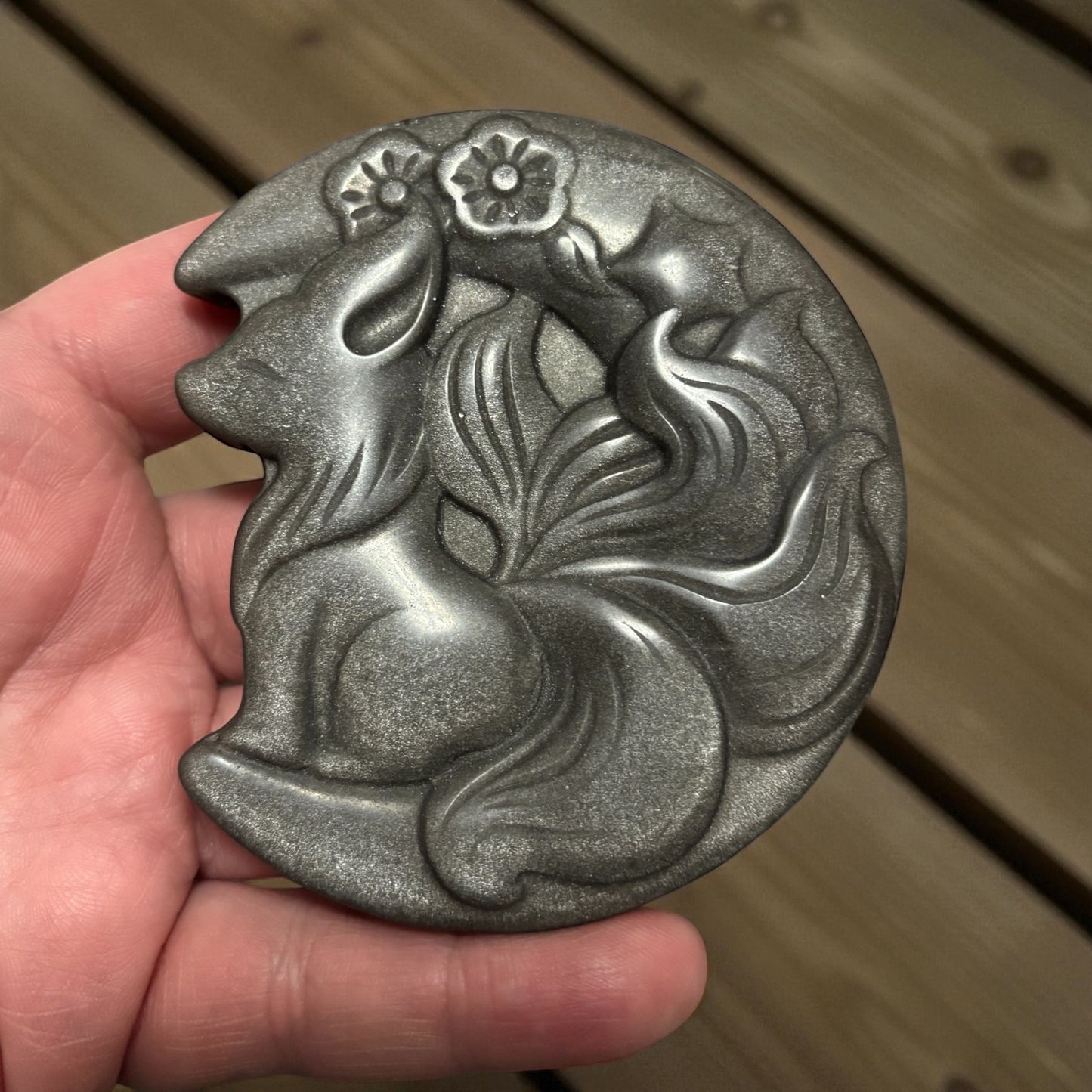 Silver Sheen obsidian Kitsune fox