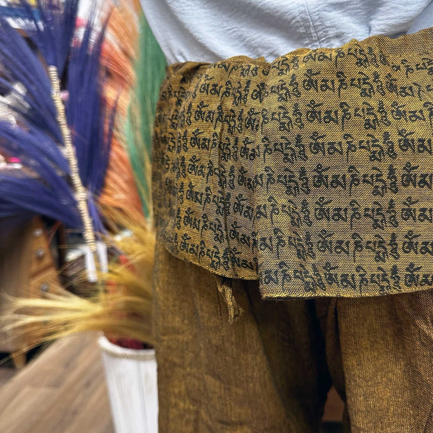 Yoga and Festival Pants - Thai Fisherman Mandala Mantra on Orange