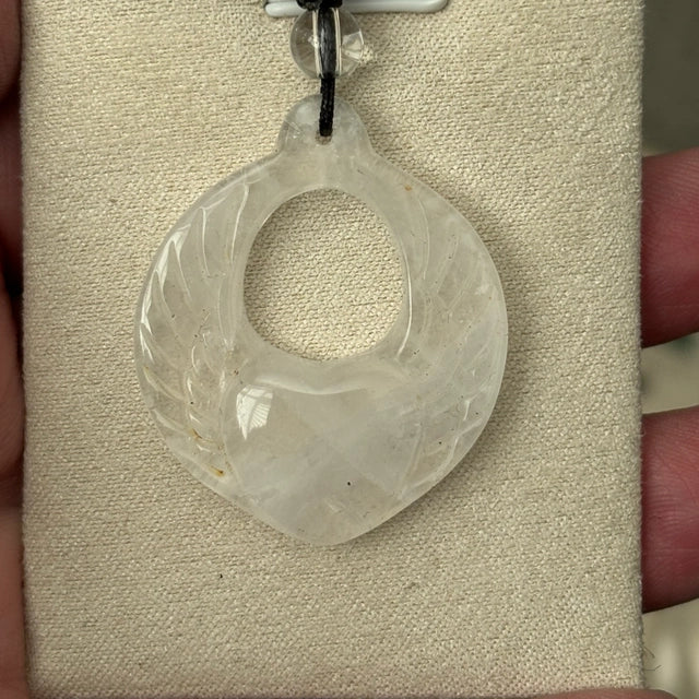 Quartz heart wing pendant