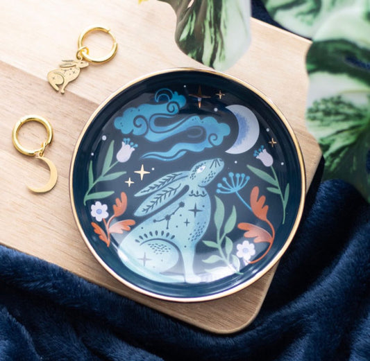 Midnight hare ceramic trinket dish