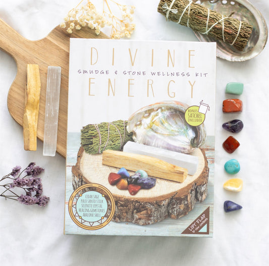 Devine energy smudge and stone wellness kit