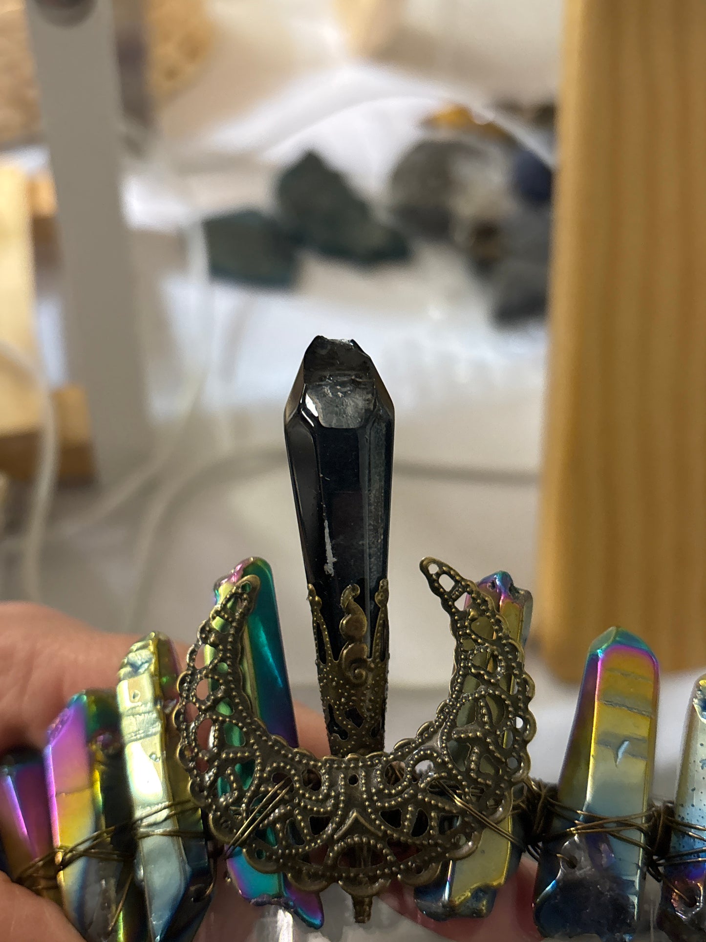 Aura obsidian crystal crown tiara headband perfectly imperfect - Reduced