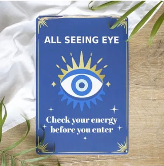 All seeing eye metal sign