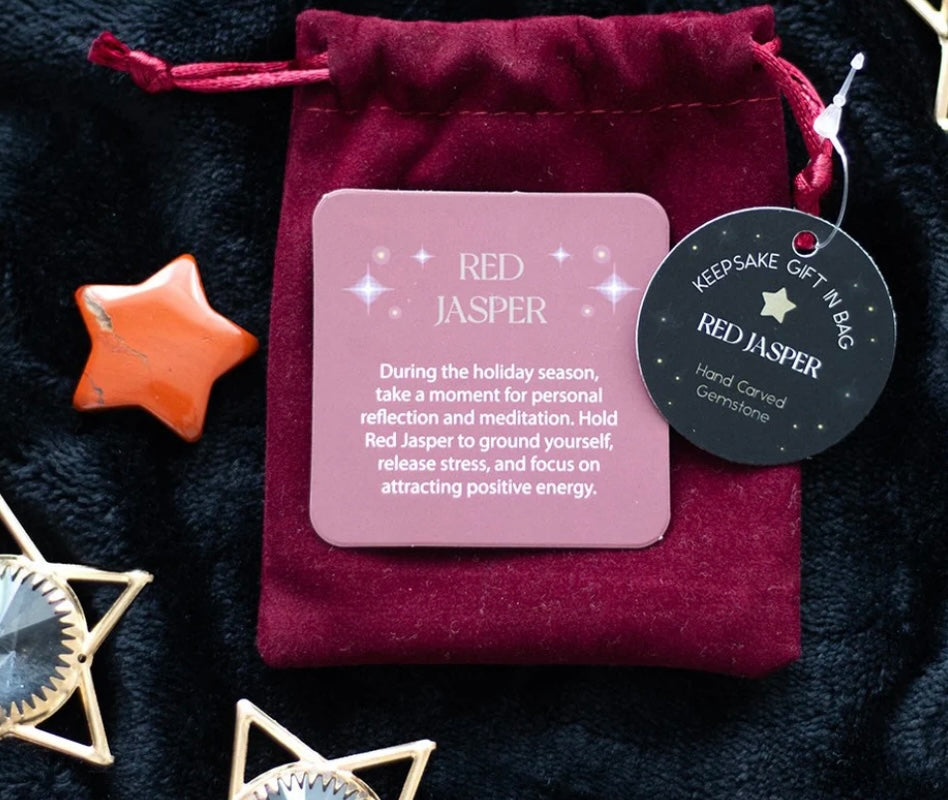 Red jasper star in velvet bag