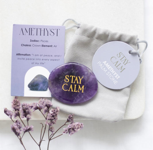 Stay calm amethyst palm stone