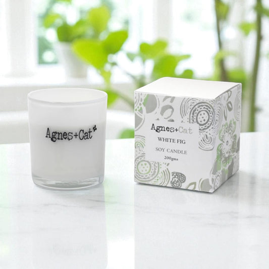 Agnes + Cat white fig votive candle