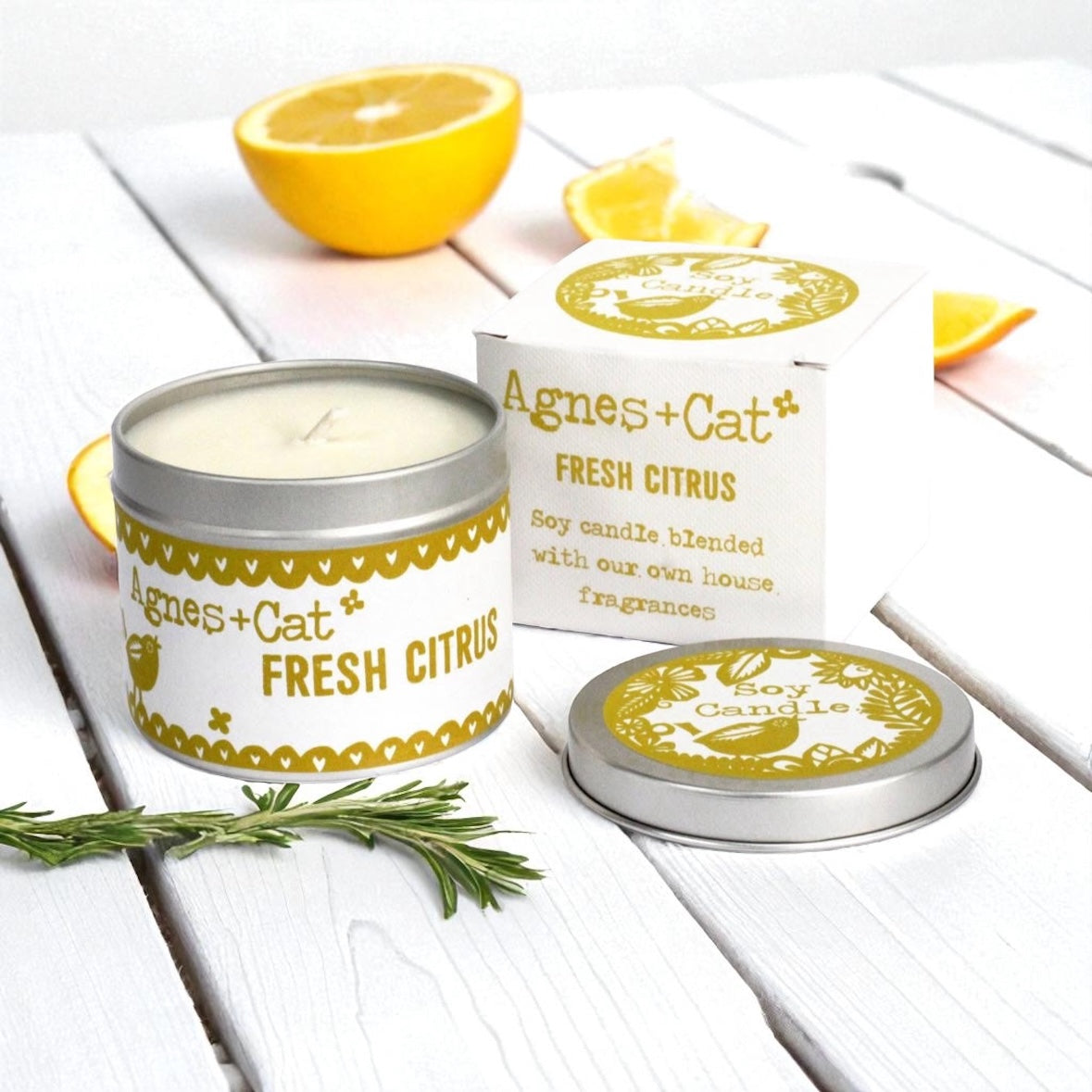 Agnes + Cat soy wax tin candles