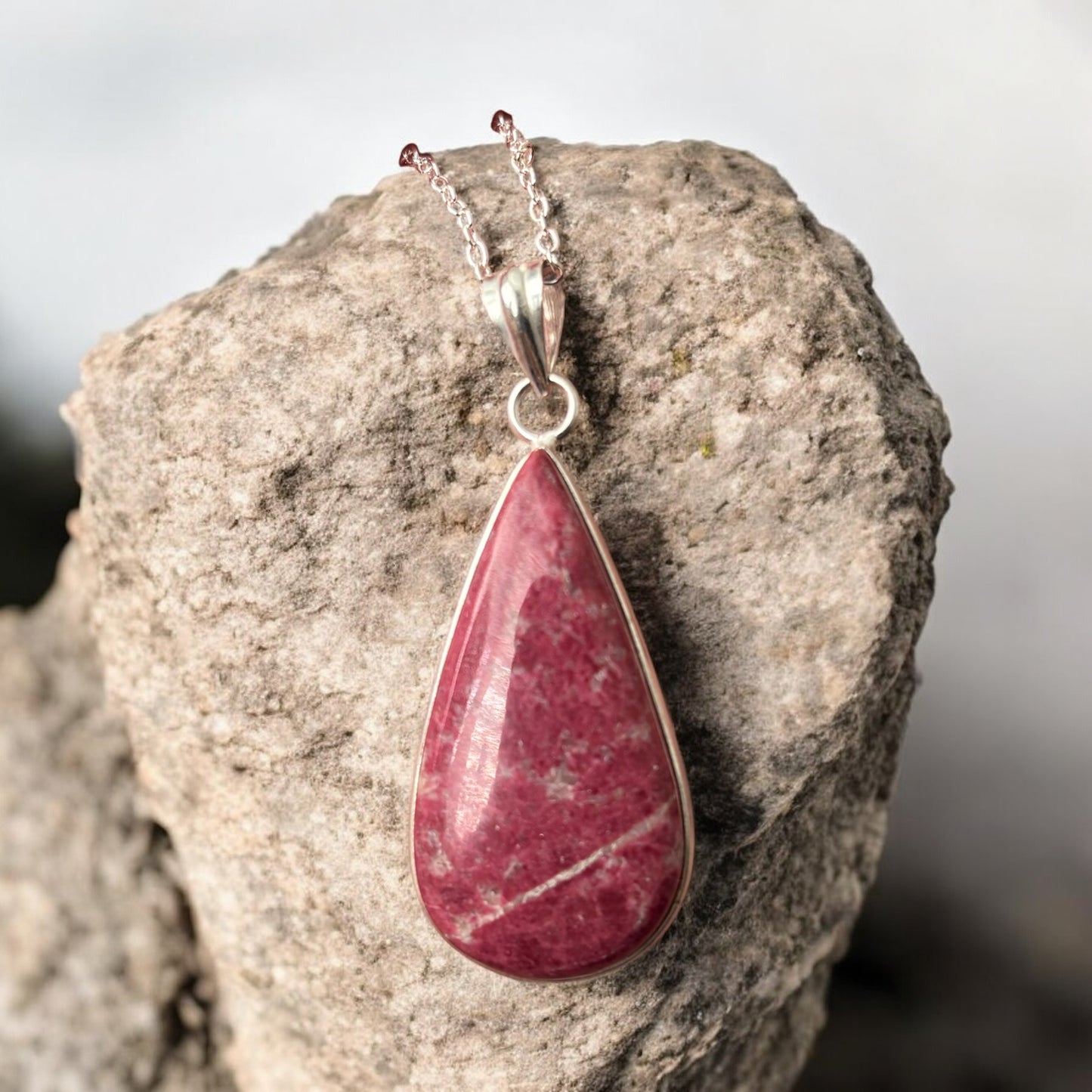 Thulite pendant and chain