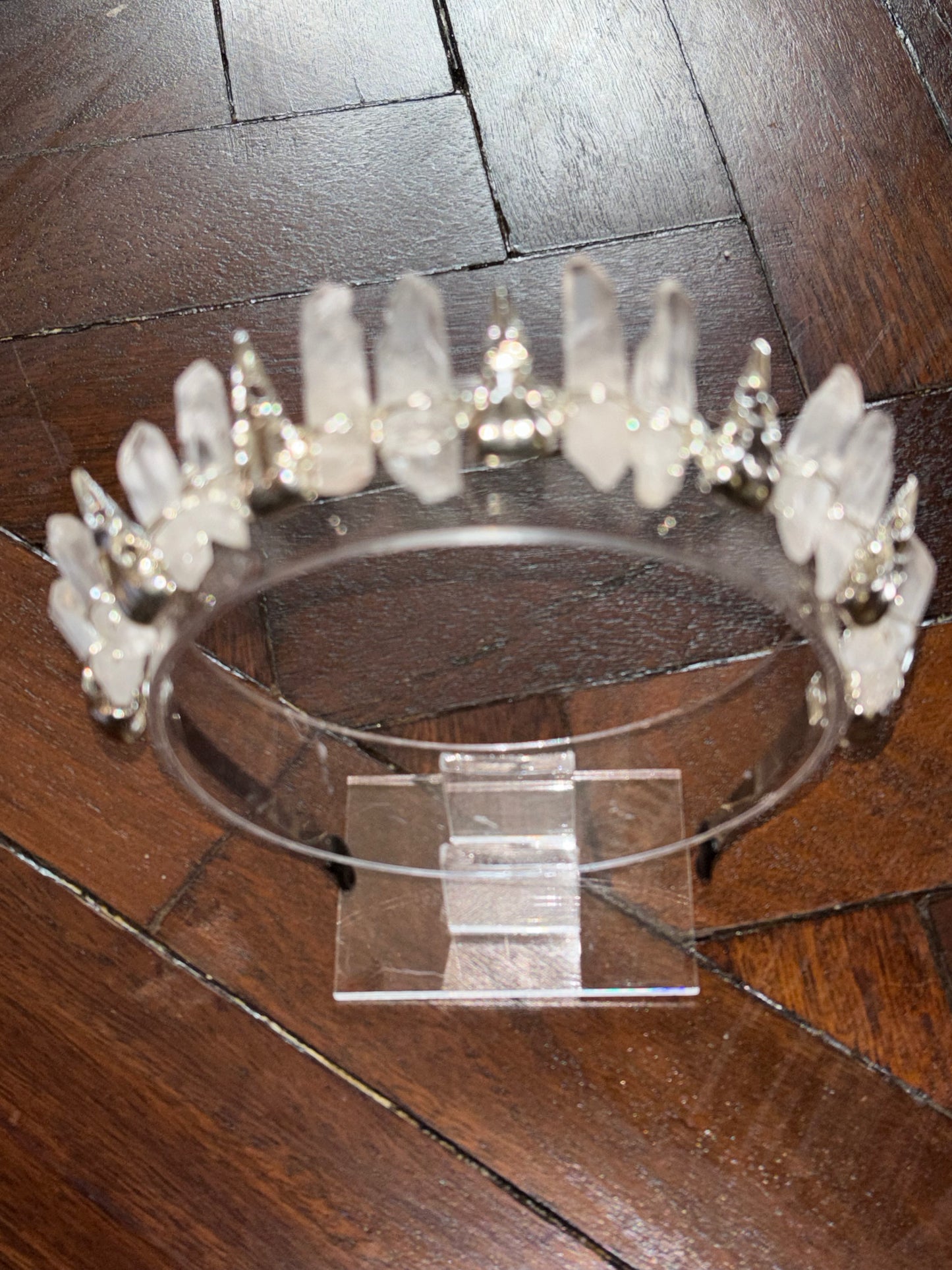 Clear Quartz Crystal & Crow Skull Tiara Headband Crown