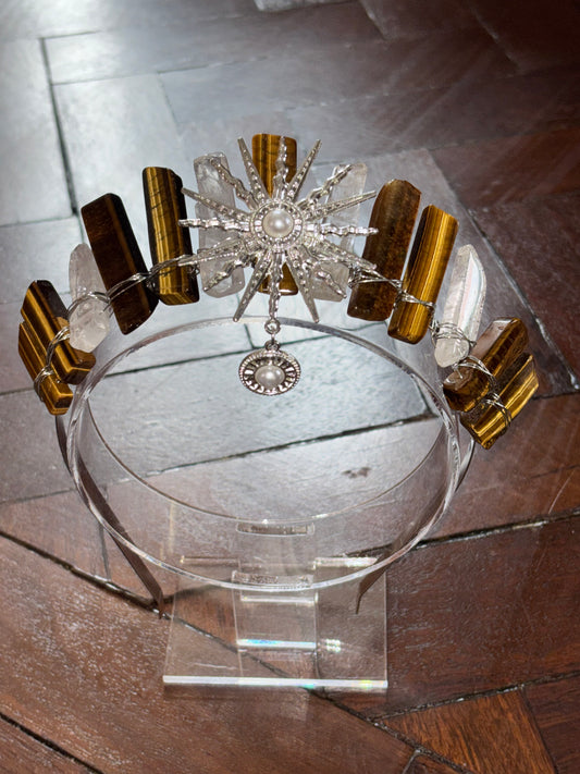 Tiger’s Eye & Quartz Crystal Tiara Headband Crown