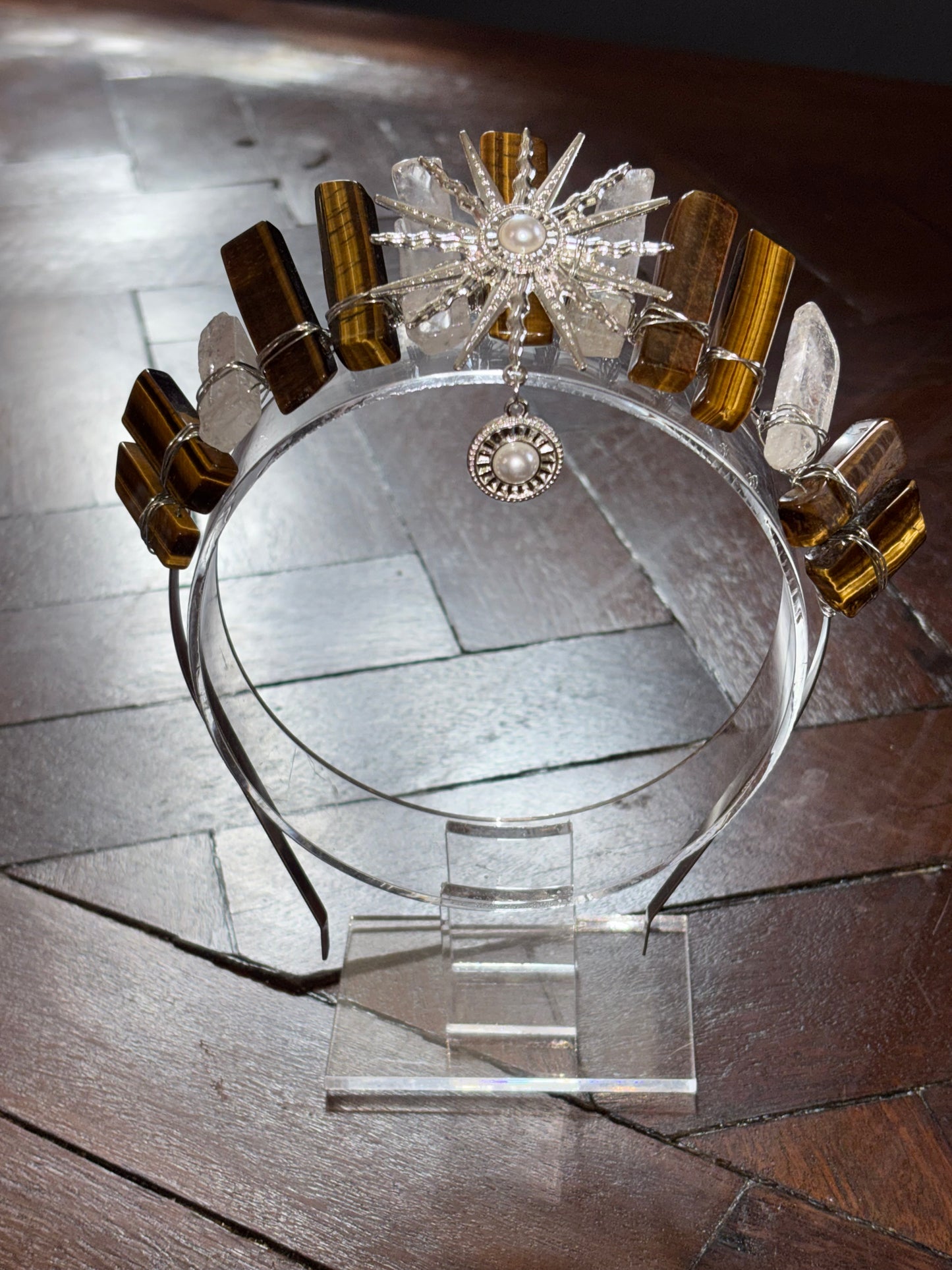 Tiger’s Eye & Quartz Crystal Tiara Headband Crown