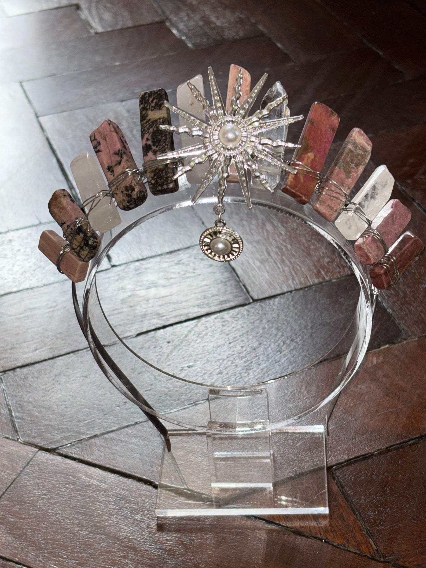 Rhodonite & Quartz Crystal Tiara Headband Crown