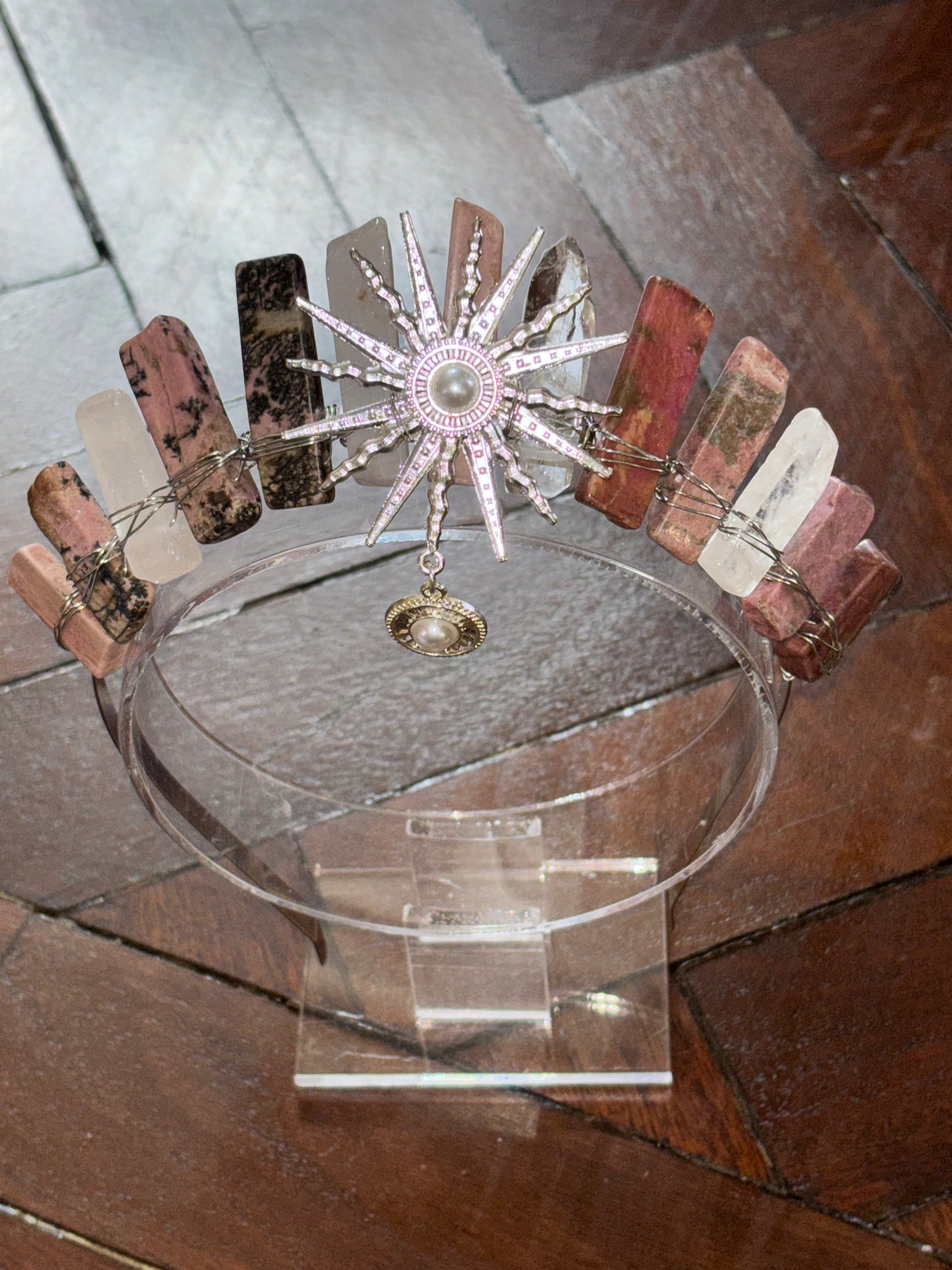 Rhodonite & Quartz Crystal Tiara Headband Crown