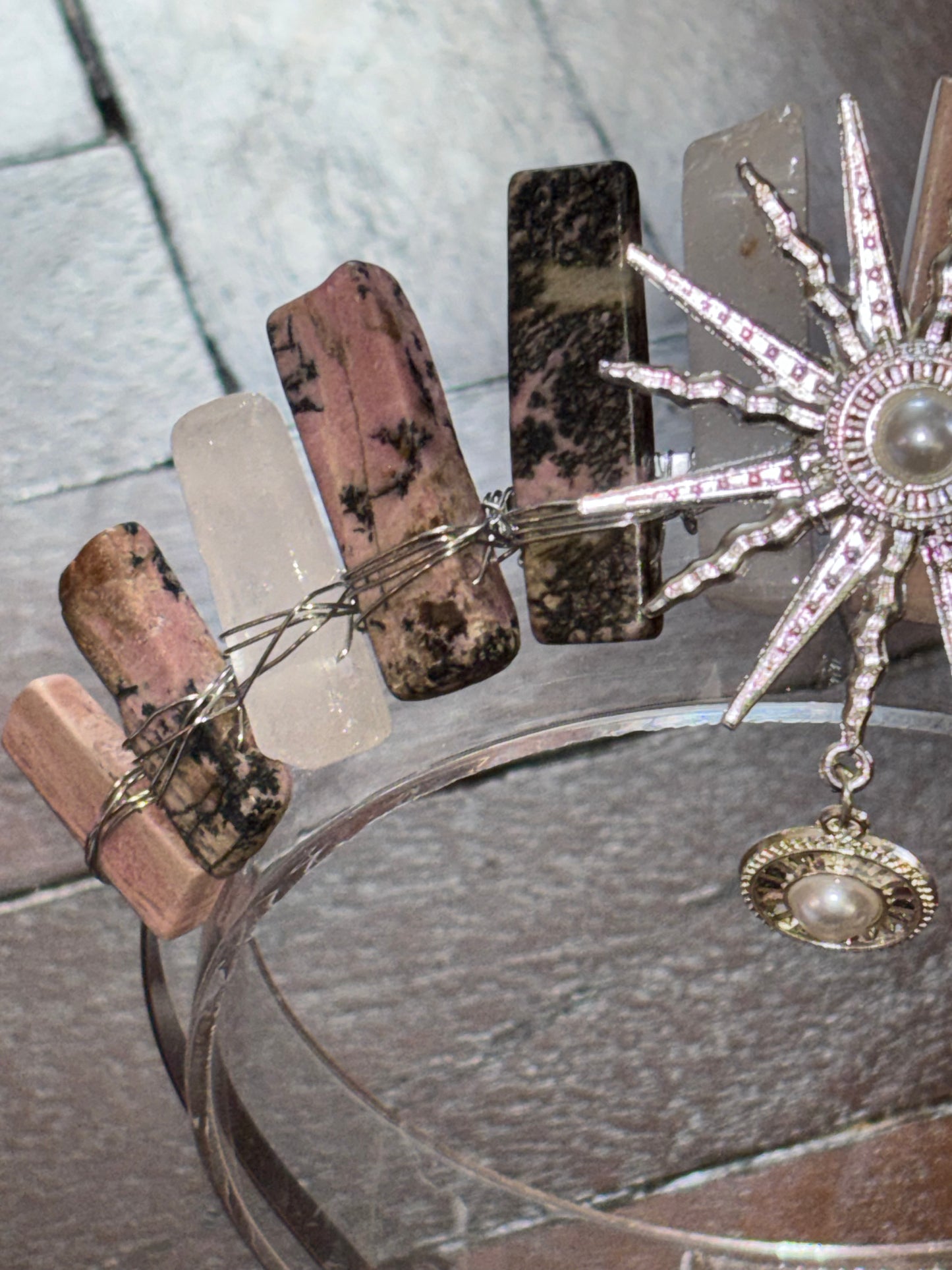 Rhodonite & Quartz Crystal Tiara Headband Crown