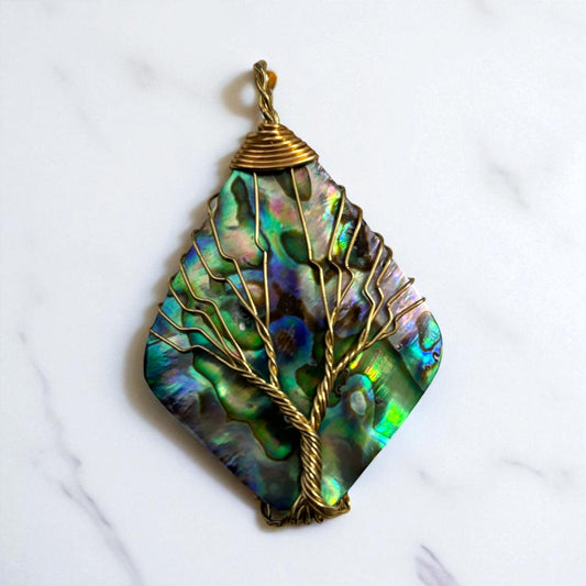 Abalone shell tree of life pendant