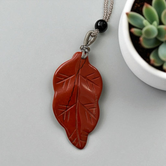 Red jasper leaf pendant