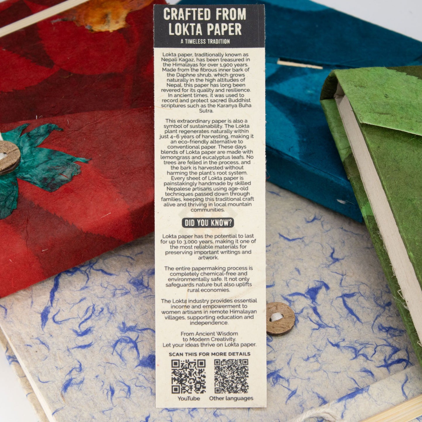 Lokta Patchwork Notebook – Large (21x15cm) – 45 Leaves – Includes Bookmark – Multi Colour