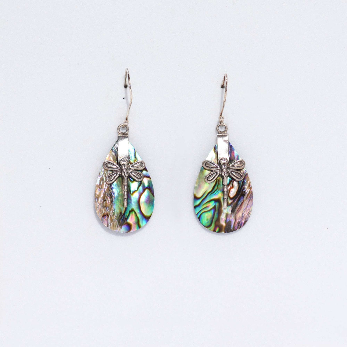 Shell & Silver Earrings - Dragonflies - Abalone