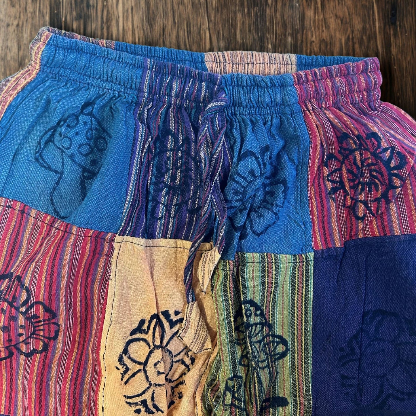 Nomad Sari - Mushroom Pants - Block Print Designs - Orange Tones S/M