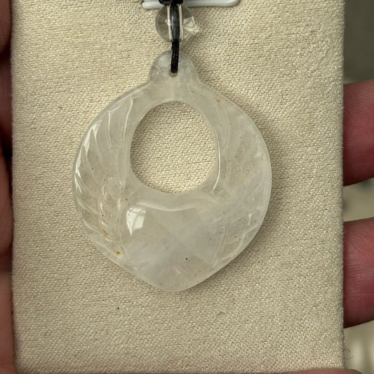 Quartz heart wing pendant