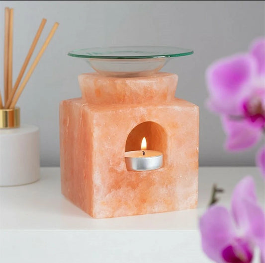 Himalayan salt cube shaped oil burner